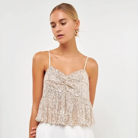 Endless Rose Cream Sequins Tank Top, SZ M NWT - Picture 3 of 13